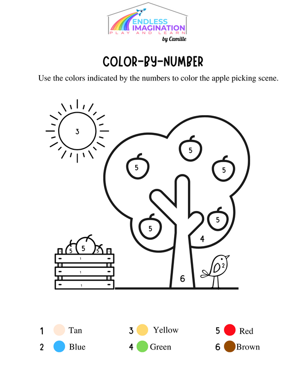 FREE DOWNLOAD- Apple Picking Color-by-Number Worksheet